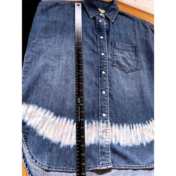 Madewell Denim Short Sleeve Tie Dye Bleach Button Down Shirt NV325 Blue XS NEW - Picture 10 of 10
